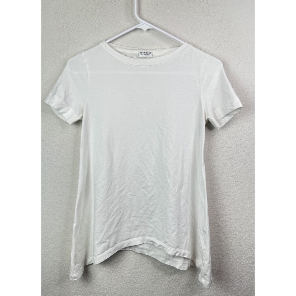 Brunello Cucinelli White Monili Beaded Tee Womens S Asymmetrical Luxury Designer